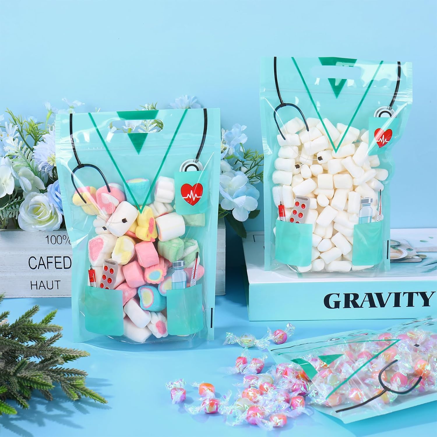 Whaline 50 Pcs Nurses Day Cellophane Ziplock Bags Doctors Day Sealing Pouches with Handles Nurse Clothes Resealable Candy Treat Bags for Medical Doctor Nursing Graduation Party Favors Supplies image 3