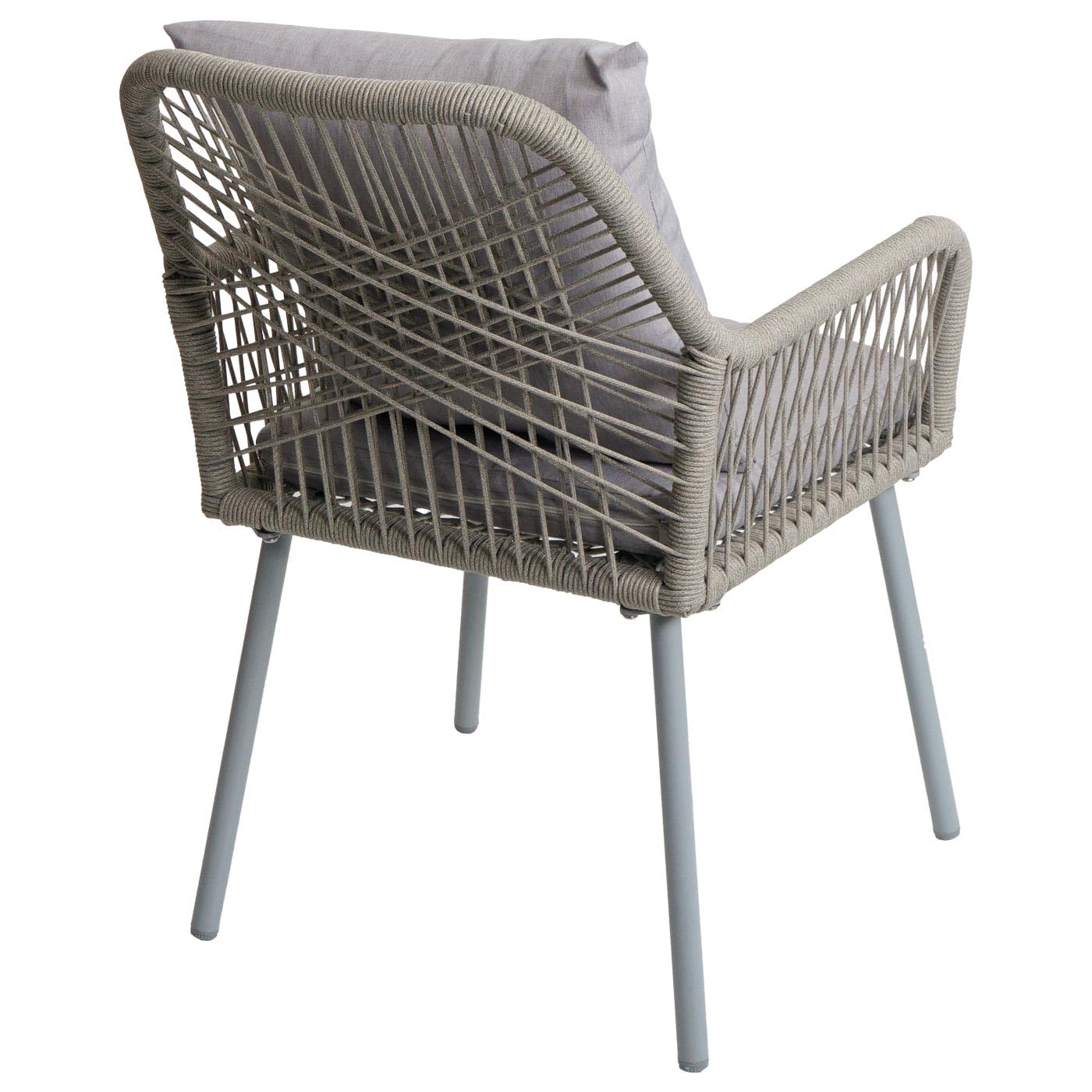 Mendler Juego de 2 sillas de jardín HWC-O12, cojín para asiento y respaldo de exterior, cuerda trenzada de aluminio, color gris, funda gris