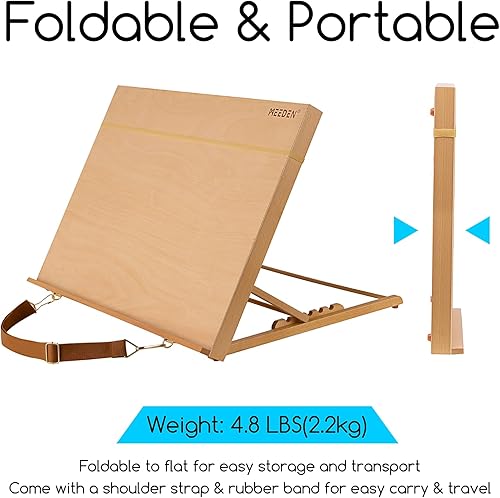 Miniatura 5 de MEEDEN Caballete de mesa de madera A2 para pintar, tablero de dibujo y boceto ajustable de 5 posiciones con correa para el hombro, caballete de