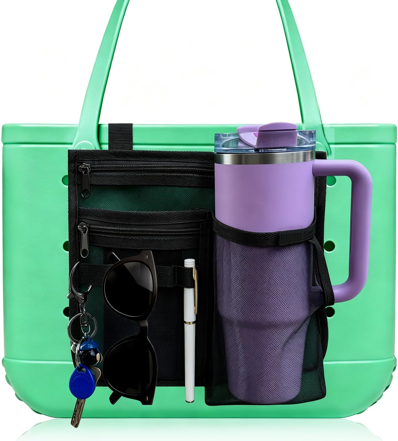 Organizer Pouch for Bogg Bag & Simple Modern Bag – Accessories for Bogg Bag with Cup & Phone Holder Compatible with 30/40oz Stanley, Mesh Storage Pouch, Fit Medium XL Bogg & Simple Modern Bag, Black