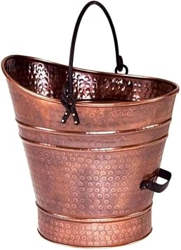 Small Antique Copper Coal Hod Scuttle Rustic Fireplace Ash Pail Metal Pellet Bucket for Wood Embers Charcoal Storage Galvanized Steel Construction with Sturdy Handle for Home Hearth Decor