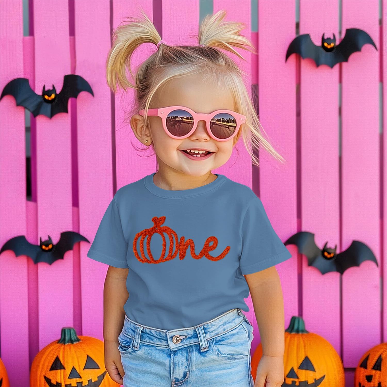 SOFEON Baby Boys Girls Halloween Shirts One Pumpkin Patch Embroidery T-Shirt 1 Year Kids Fall Thanksgiving Pumpkin Tees Tops