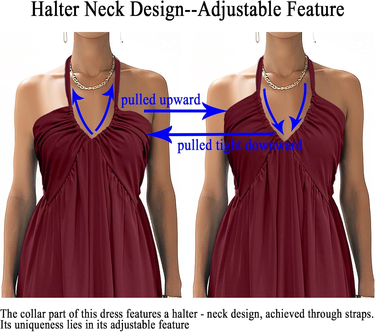 Maxi Dresses for Women Sexy Halter V Neck Backless Smocked High Waisted A Line Beach Vacation Sundress - Image 6