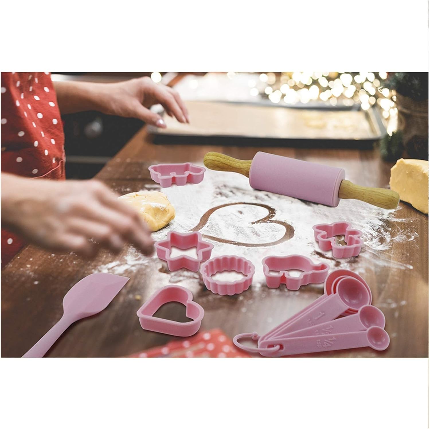 Cake baking tray,Cake Moulds,Cake Tin,Bakeware Cookie Baking Pan Easy Layered Sheet Cake Pan Nonstick Bakeware Set with Cookie Cutters Pin Kitchen Tools 16PCS Nonstick (Color : Green) (Color : Green