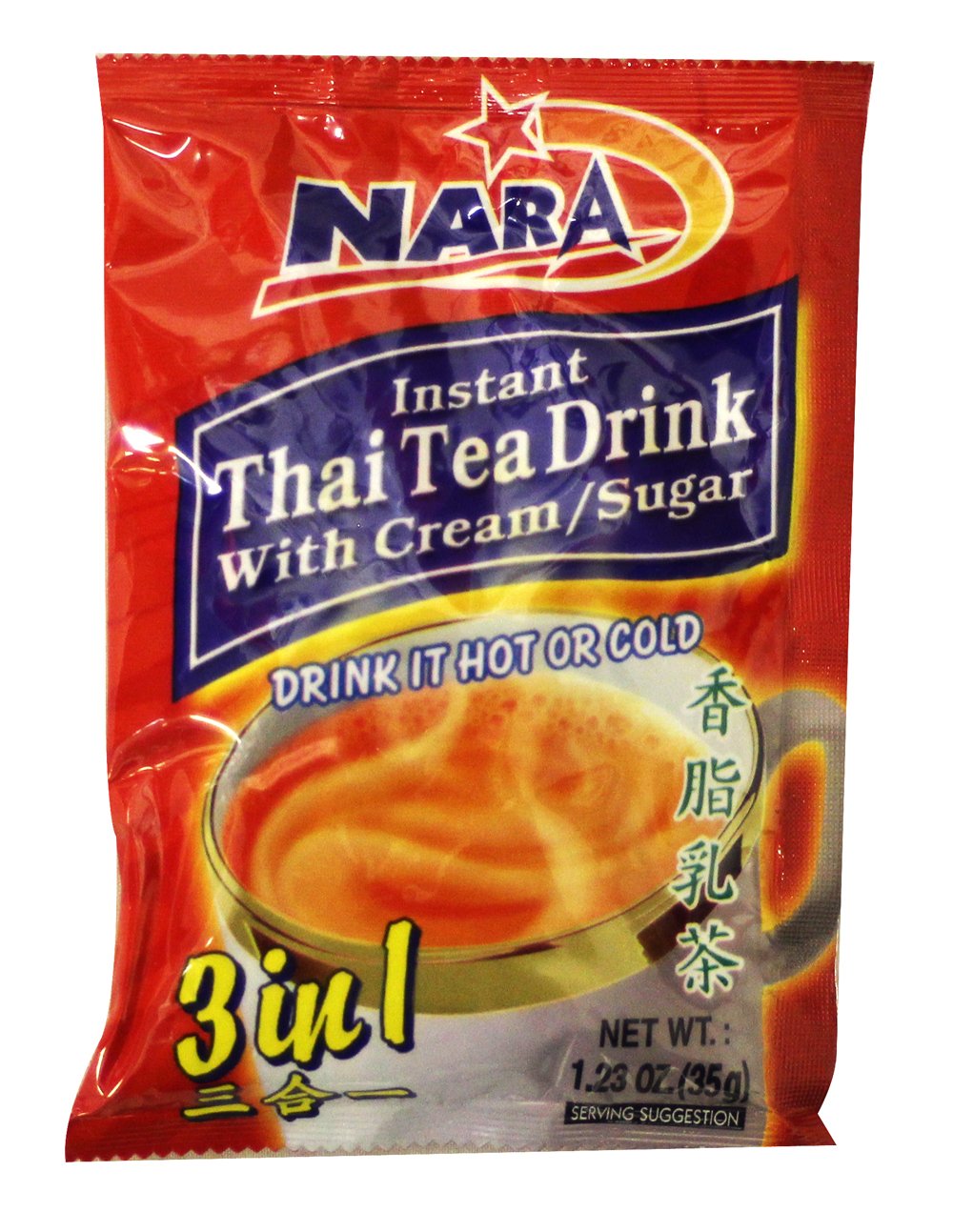 Instant Thai Tea Drink 3 in 1 (With Cream & Sugar /12-ct) - 14.76oz (Pack of 3)
