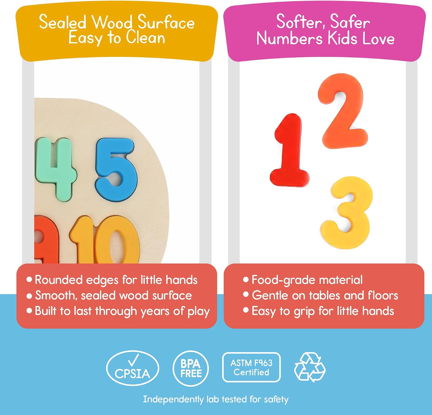 7 Days of Play Number Puzzle for Kids, Sensory Bin Insert for Sensory Tables, Silicone Numbers, Wooden Fine Motor Learning Toy