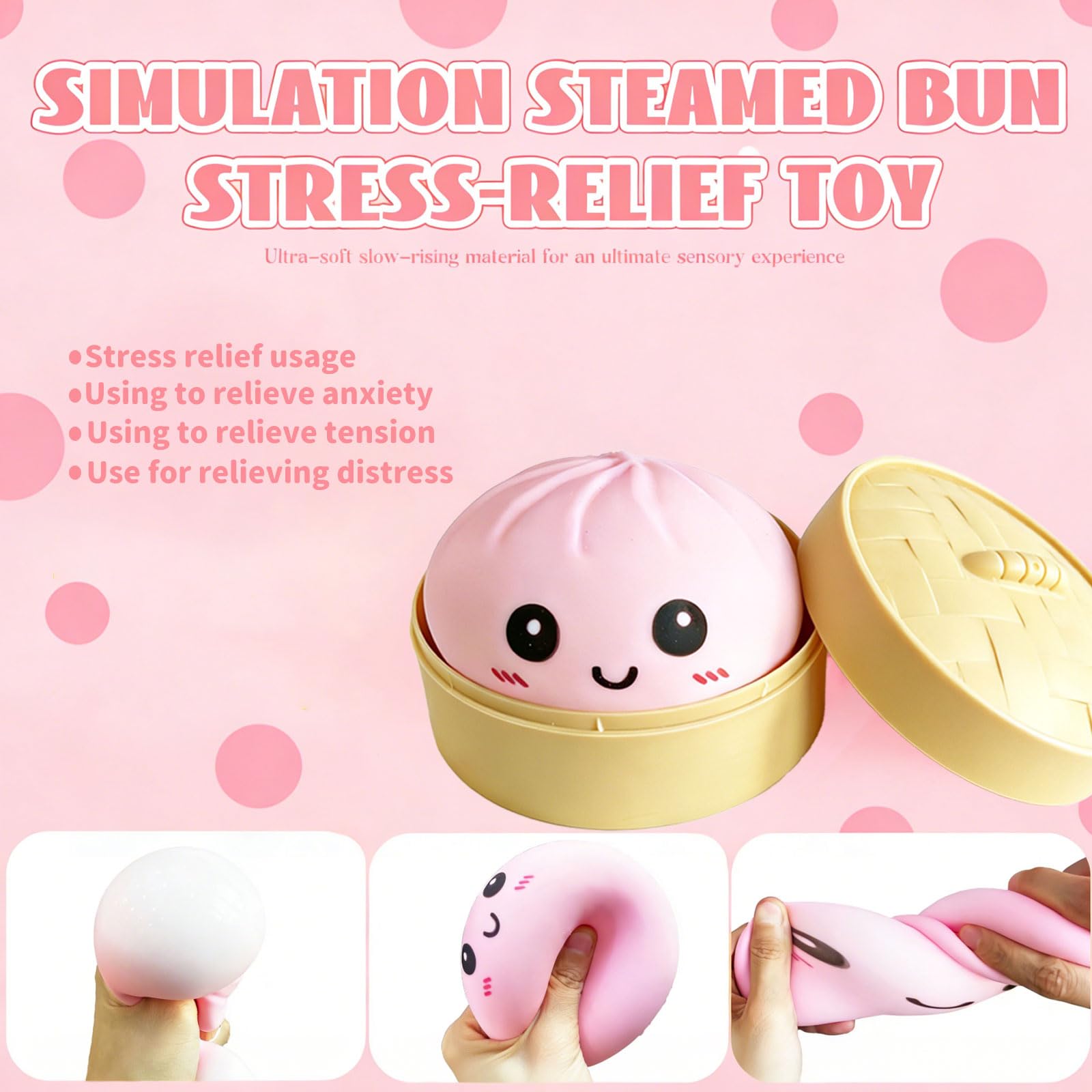 Dumpling Squishy Mystery Box, Super Soft Slow Rising TPR Tear-Resistant Smiley Face Dumpling Toy, Fidget Sensory Toys for Easter Basket Stuffers, Parties, Classroom Prizes Adults Kids（Pink） — view 4