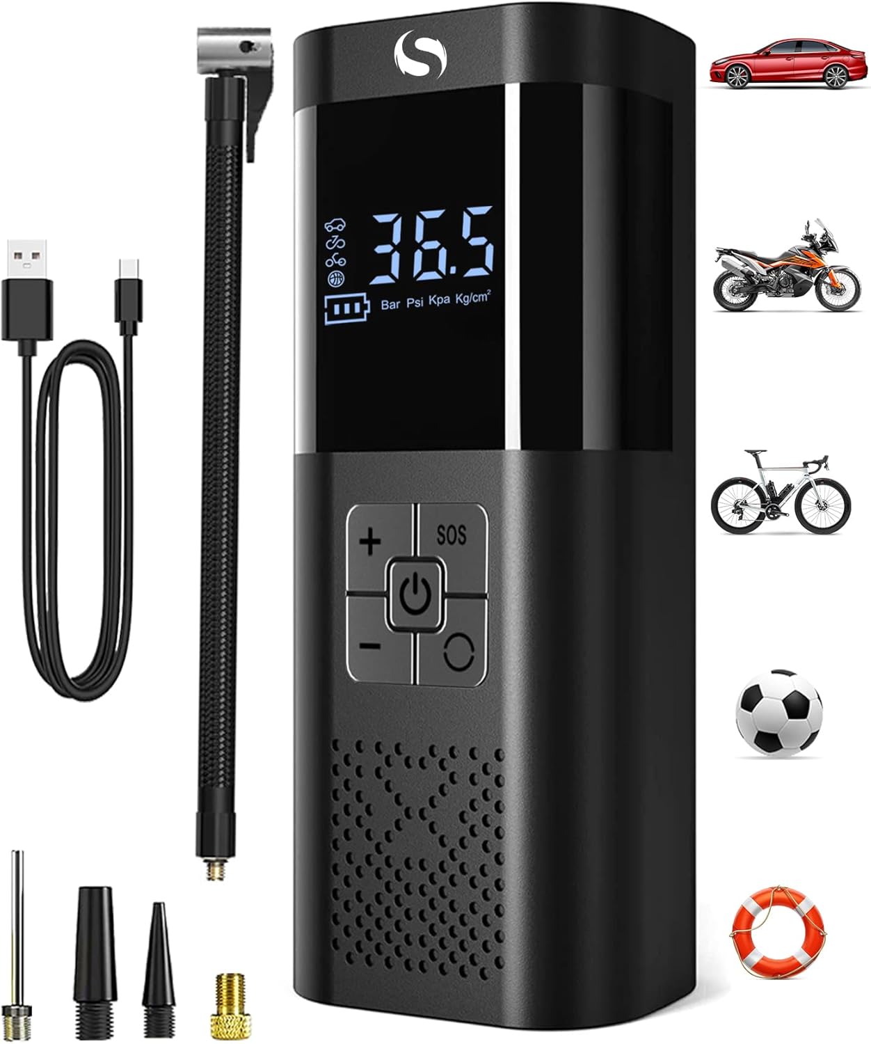 Tire Inflator Portable Air Compressor, Portable Air Pump with Pressure Gauge, Electric Tire Pump Battery 150PSI 12V DC, Cordless Tire Inflator with LED for Car Motorcycle Bicycle Ball