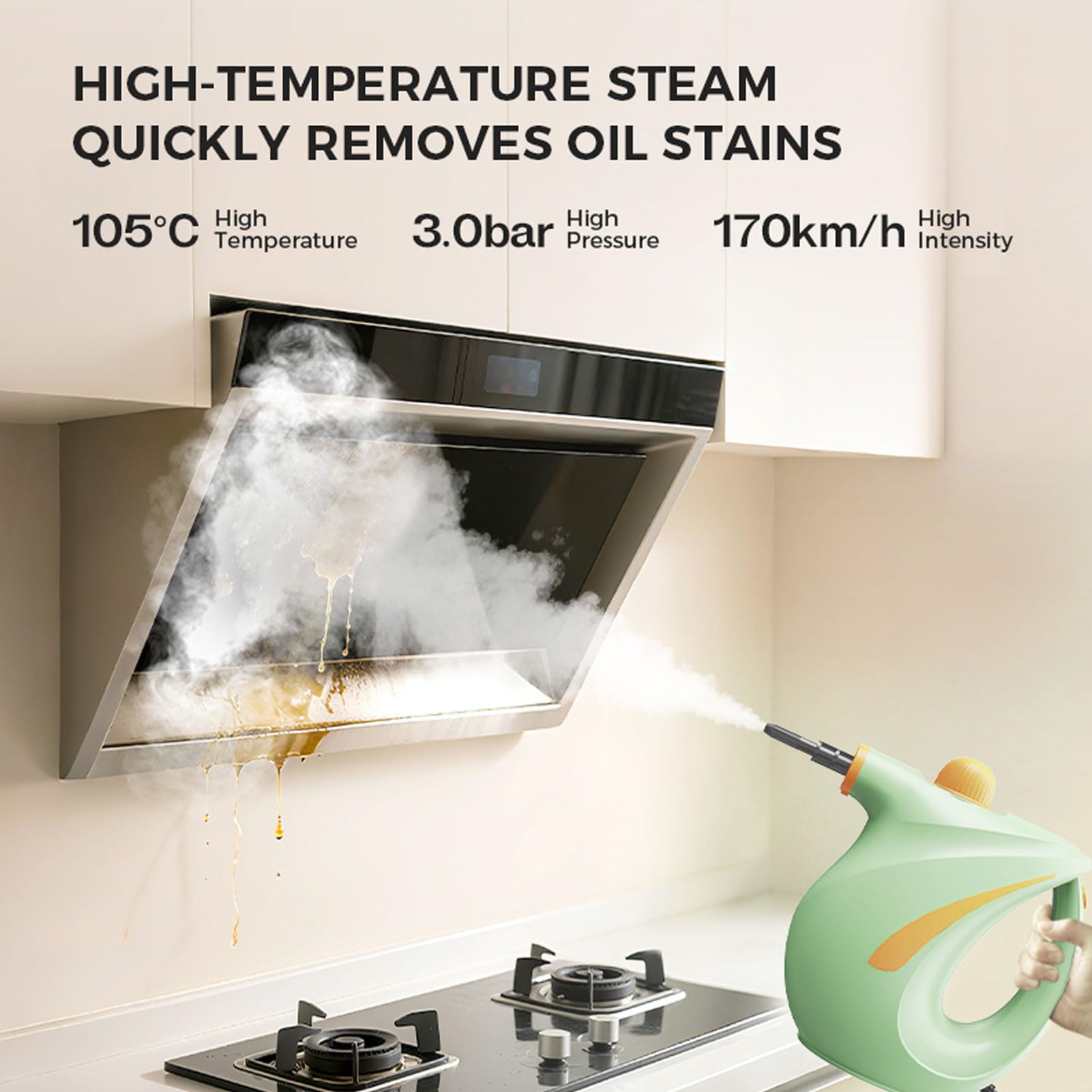 Fafeicy Ręczny Odkurzacz Parowy o Mocy 1200 W, Wysokociśnieniowy Mop Parowy, Temperatura 221 ℉ z 8 Akcesoriami do Domowej Kuchni, Czyszczenia Mebli Samochodowych (wtyczka UE)