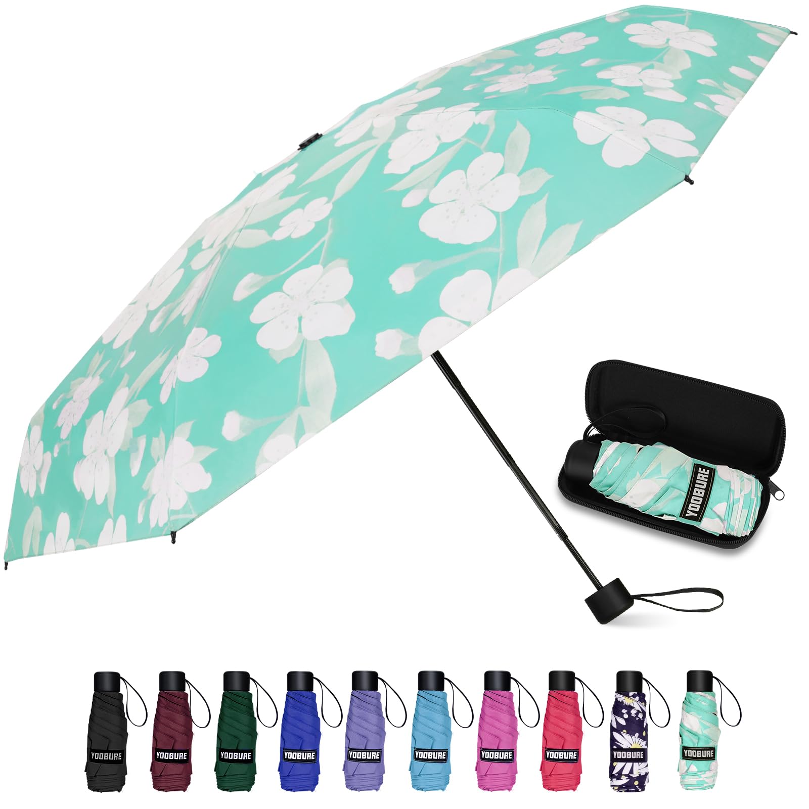 YoobureYoobure Small Mini Umbrella with Case Light Compact Design Perfect for Travel Lightweight Portable Parasol Outdoor Sun&Rain Umbrellas