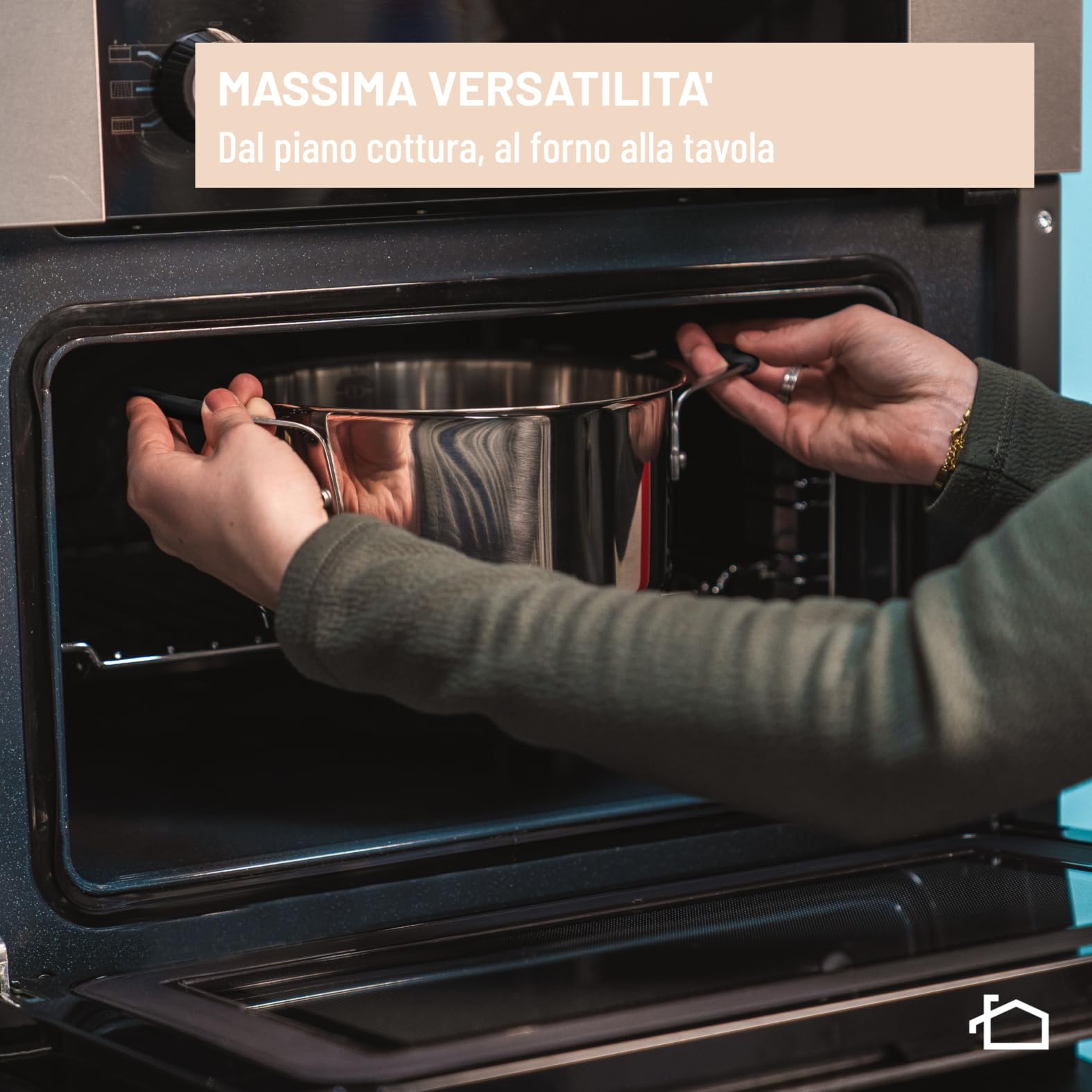 Lagostina Optispace, Set 8 Pentole, Padelle e Coperchi, Impilabili e Salvaspazio, Pentole in Acciaio Inox 18/10, Padelle Antiaderenti, Con Manici in Silicone - 5