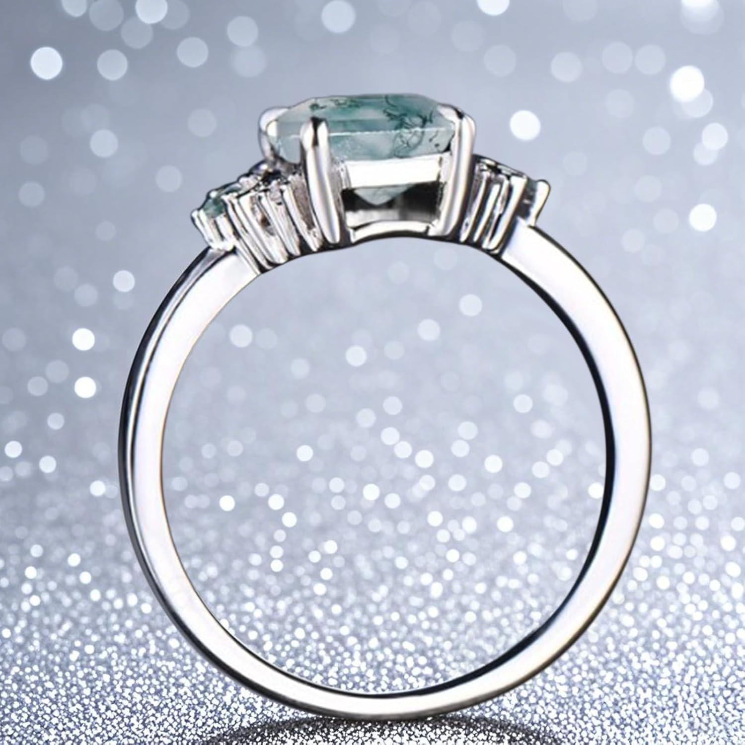 Silwan 1-4 Carat Natural Moss Agate Engagement Ring for Women, 10K 14K 18K Gold Vintage Green Gemstone Moon Ring Art Deco Wedding Rings Bridal Promise Ring Jewelry Gifts for Her Bride Mom Wife - Image 4