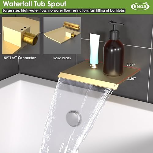 Miniatura 48 de Enga Sistema de ducha de lluvia de oro cepillado con chorros corporales, sistema de chorros de ducha de lluvia de 12 pulgadas, juego de grifo de Oro