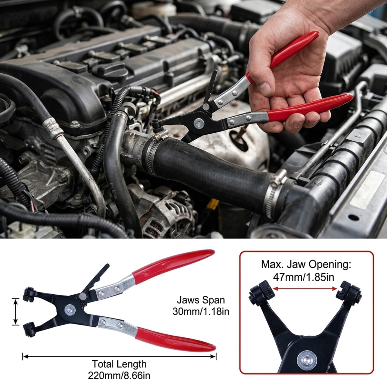 4Pcs Hose Clamp Tool Set - Fuel Line Pliers & Electrical Disconnect Pliers Kit, Professional Automotive Disconnecting & Removal Tool for Coolant Radiator Heater, Fuel Filter, Relay Puller