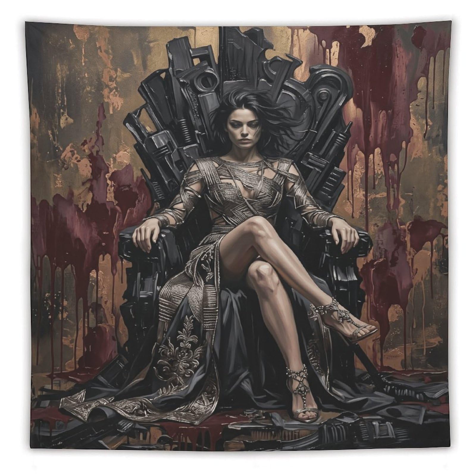 W7C8U2X3 Dark Queen Industrial Throne Wall Tapestry, Entryway