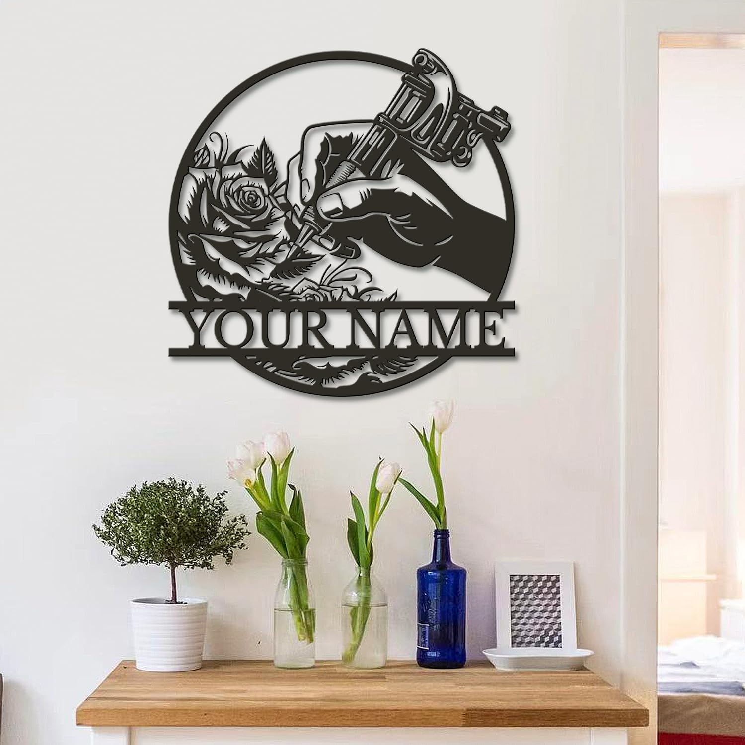 Personalized Tattoo Machine Metal Sign, Custom Tattoo Shop Wall Art, Tattoo Artist Gift, Studio Name Sign, Vintage Ink Decor, Tattoo Parlor Grand Opening Gift (Style-6) - Image 5