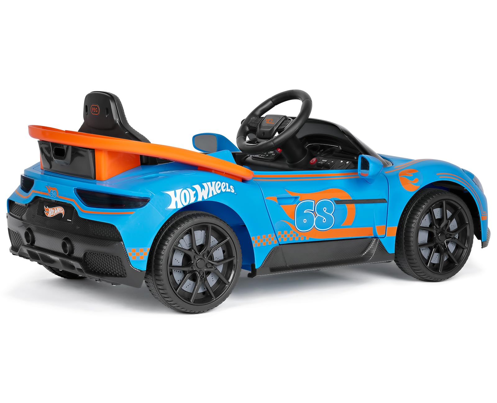 PEG Hot Wheels RC Voiture Électrique 12V pour Enfants avec Télécommande, Conduite Manuelle, Piste Intégrée, Portes Ouvrantes, Lumières et Sons, Âge 18+ Mois