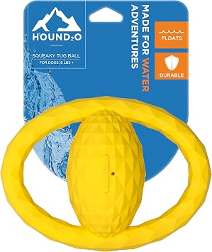 Playology HOUND2O Dog Toys | Squeaky Tug Ball Floating Outdoor Toy for Dogs | Bright Yellow Dog Ball for Tug of War and Fetch