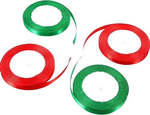 Miniatura 3 de Cinta de satén de 100 yardas para envolver regalos de Navidad (rojo y verde, 0.394 pulgadas)