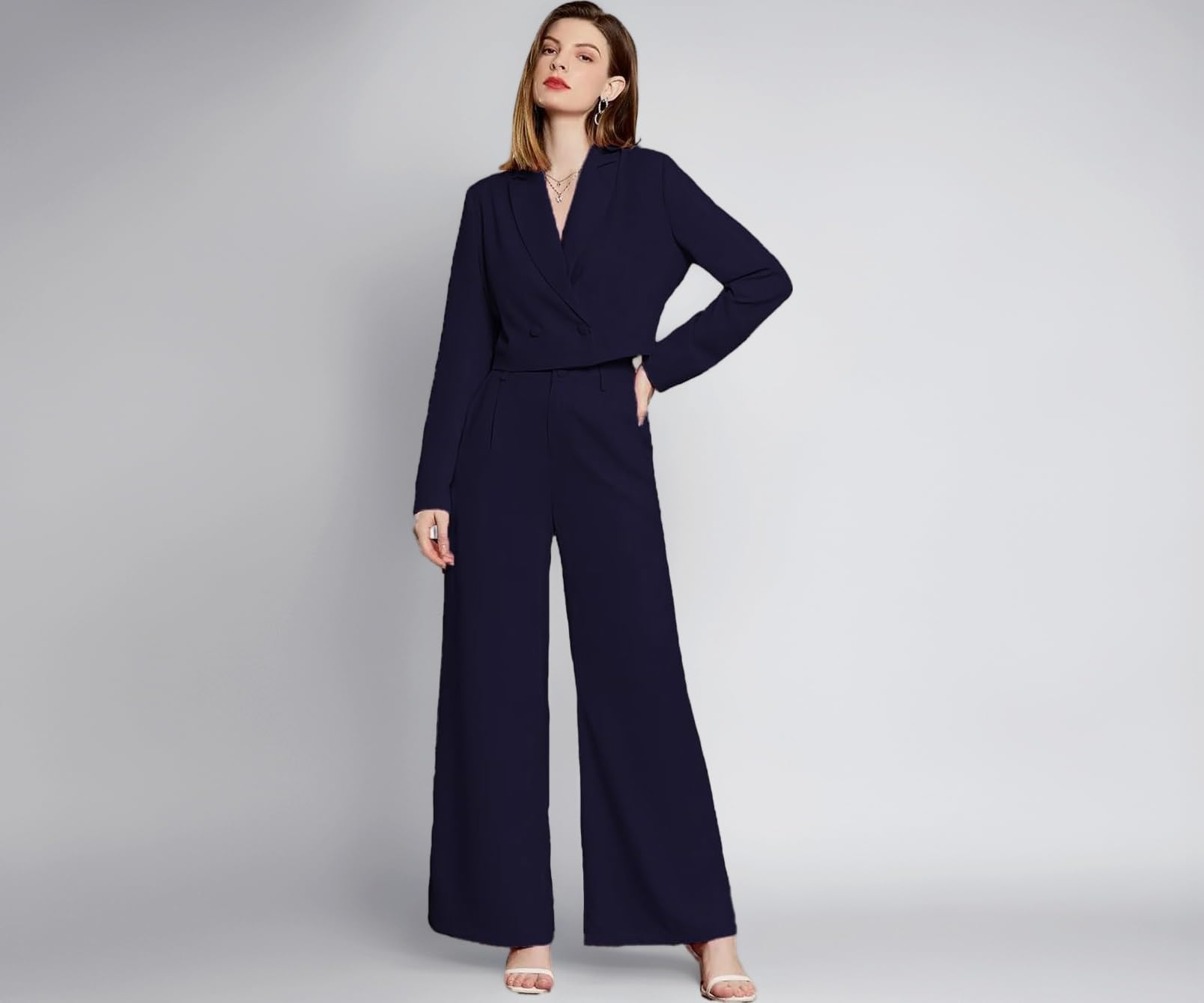 Women's Solid Relaxed Fit Full Sleeve Co-ord Blazer and Trouser Set.