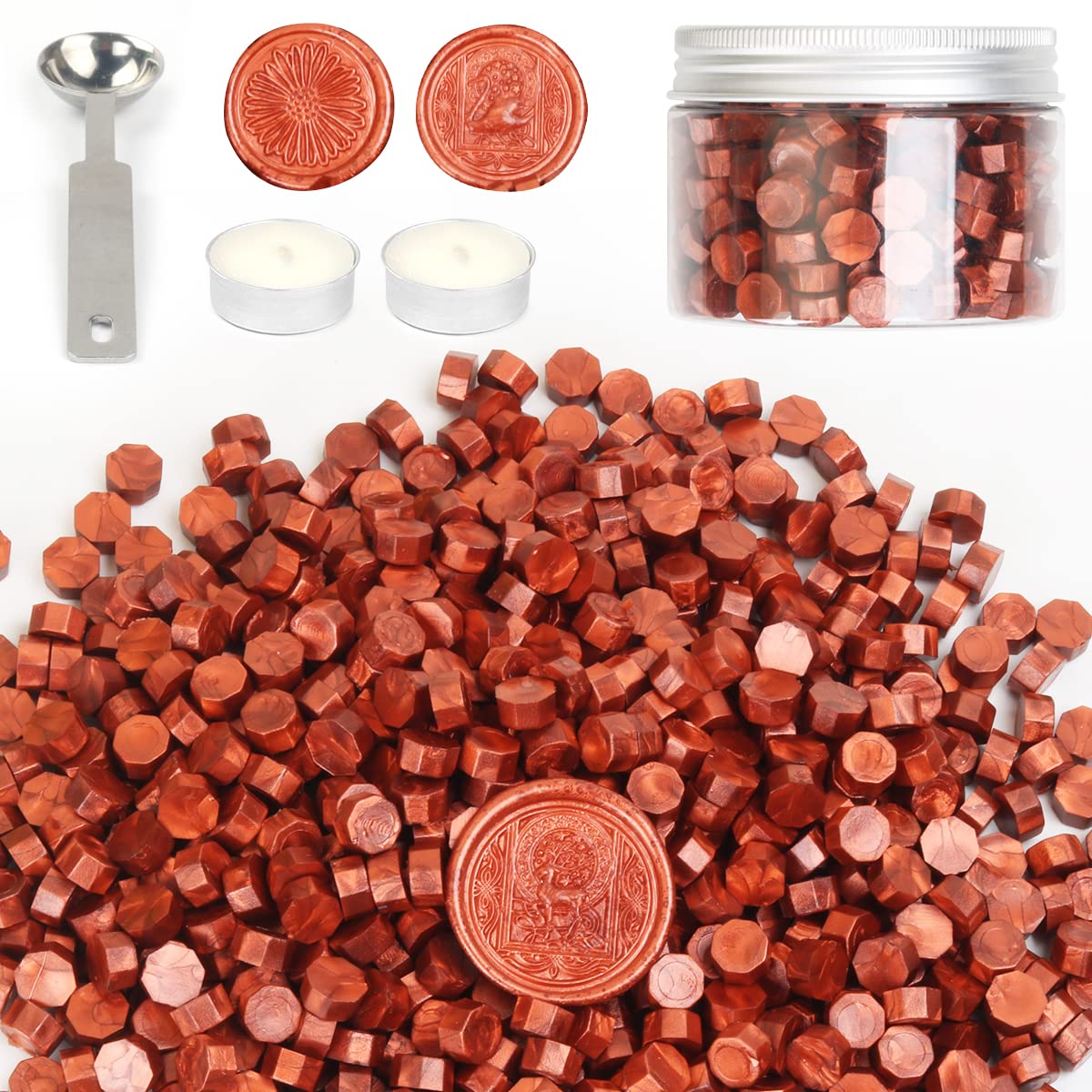 Red Gold Wax Sealing Beads, HOSEALING 300 Pieces Metallic Red Gold Wax Seal Beads