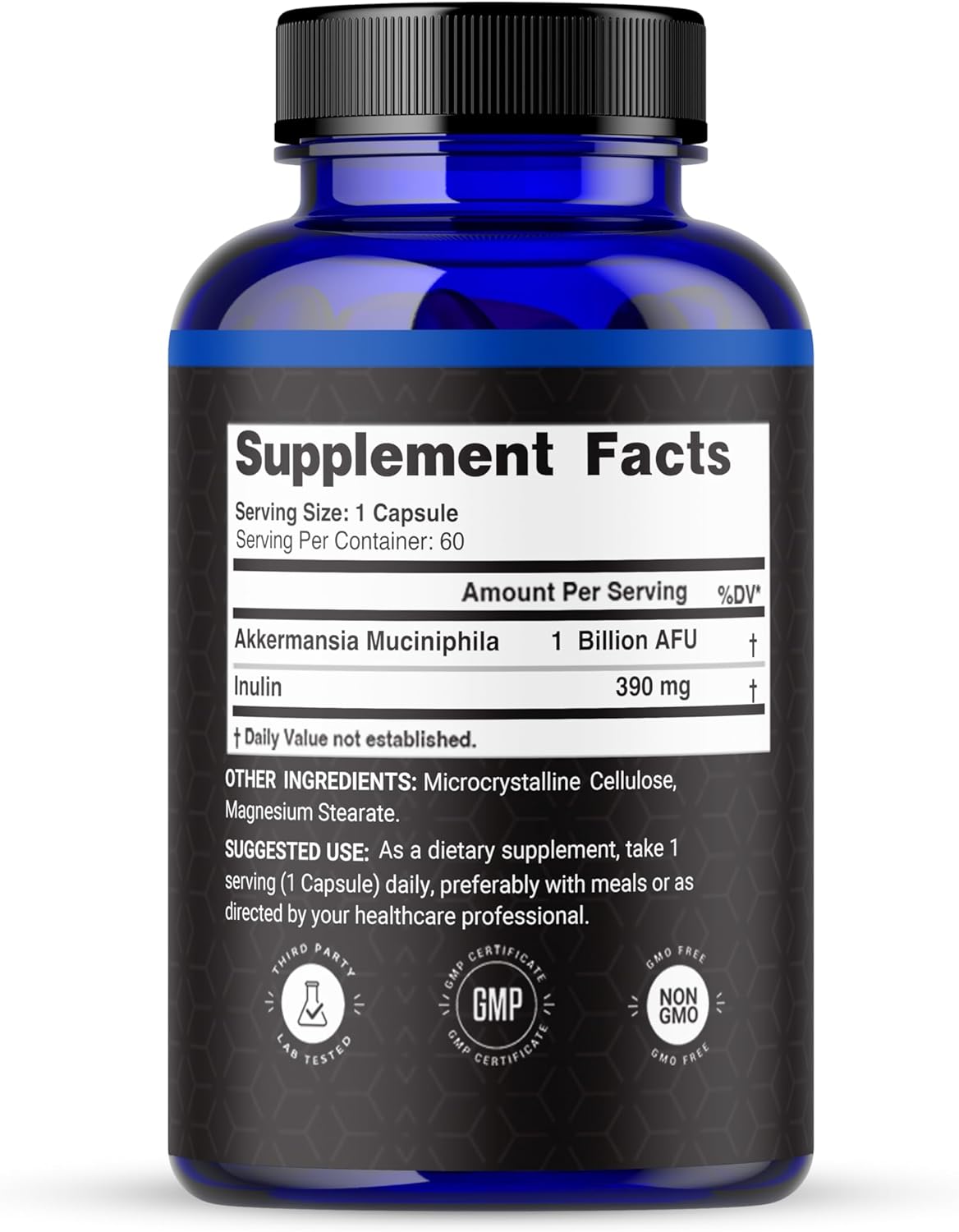 Akkermansia Muciniphila Probiotic – 1 Billion AFU with 390 mg Inulin Prebiotic Fiber – 60 Capsules, 2-Month Supply – Gut Health & Metabolism Support, Daily Probiotic for Men & Women