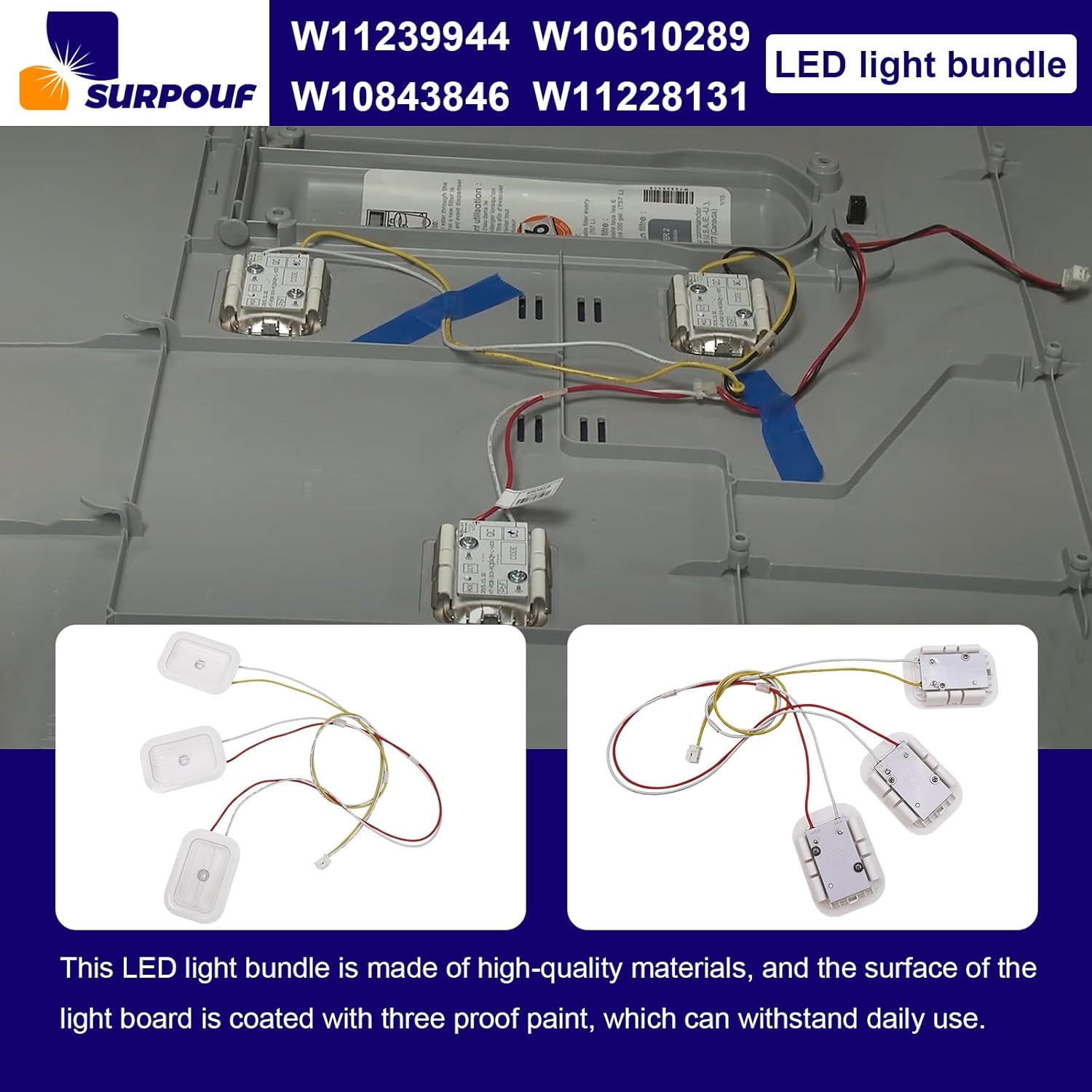W11239944 W10610289 W10843846 W11228131 LED Light Harness Compatible with Whirlpool Refrigerator Replace AP6333409 PS12578776 for 596, JFX, MFT, MFX, WRF
