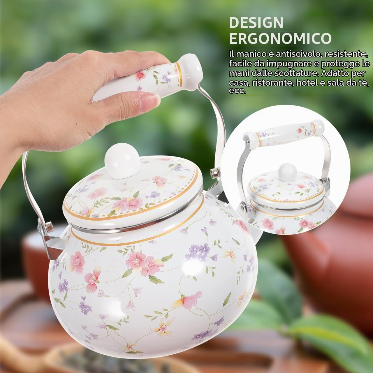 Vaguelly Teiera Smaltata Bollitore Da Fornello Per Acqua E Tè Compatibile Con Piano a Induzione Stufa a Gas Ed Elettrica Per Casa Ufficio Hotel E Ristorante 22.00X19.00X19.00 cm