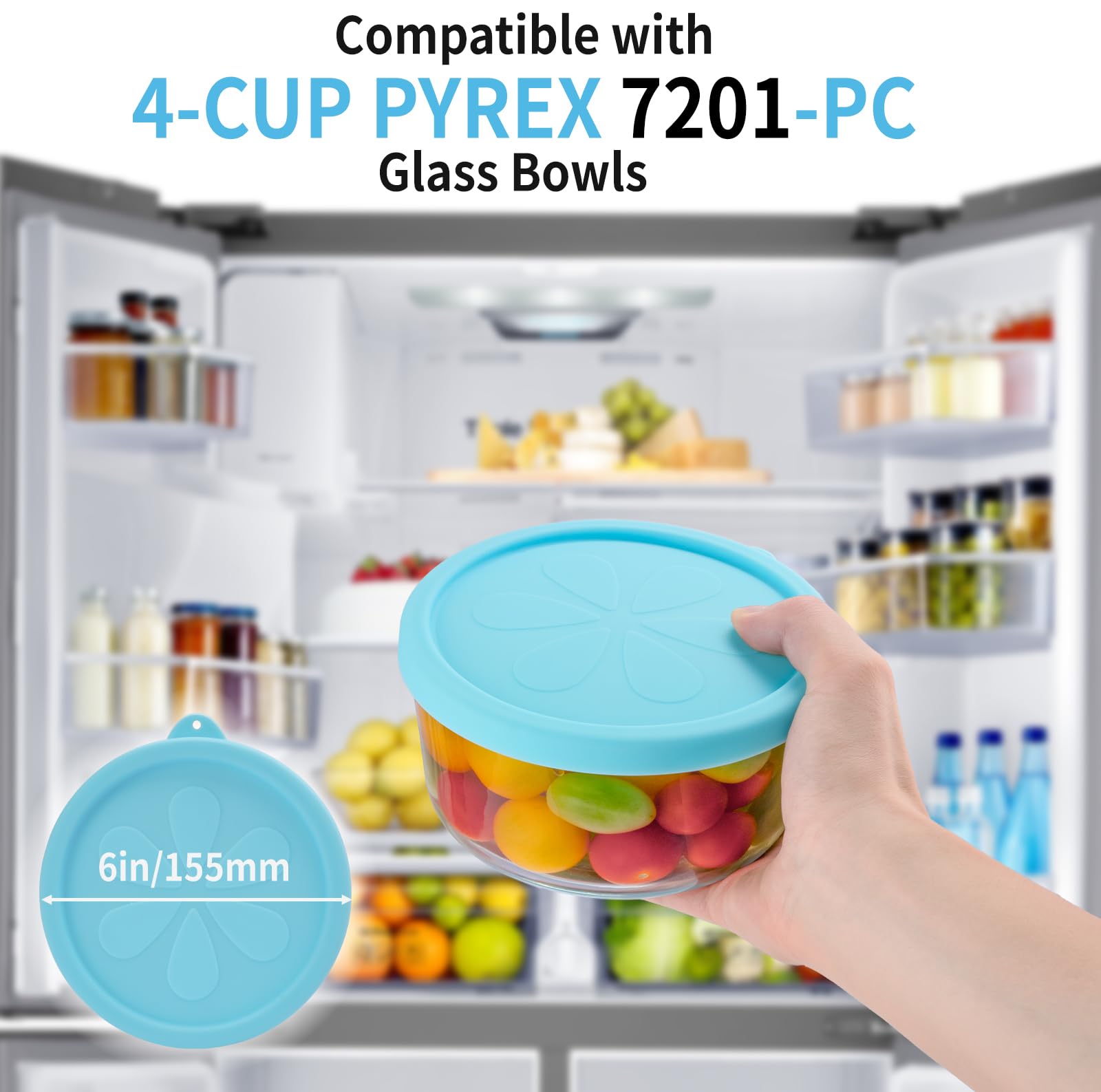 8 Silikon-Ersatzdeckel Für Pyrex 7201-PC (4 Tassen) – 4 Farben, Auslaufsicher, Mikrowellengeeignet