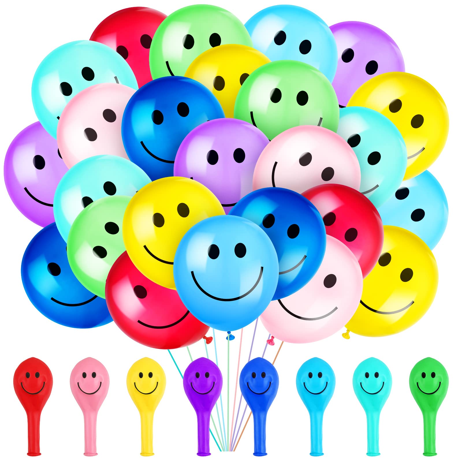 Sratte 50 Pcs Happy Smile Balloons for Birthday Party 12'' Latex Smile Face Colorful Naughty Balloons Party for Baby Shower Wedding Decoration Festive Supplies (Assorted Color)