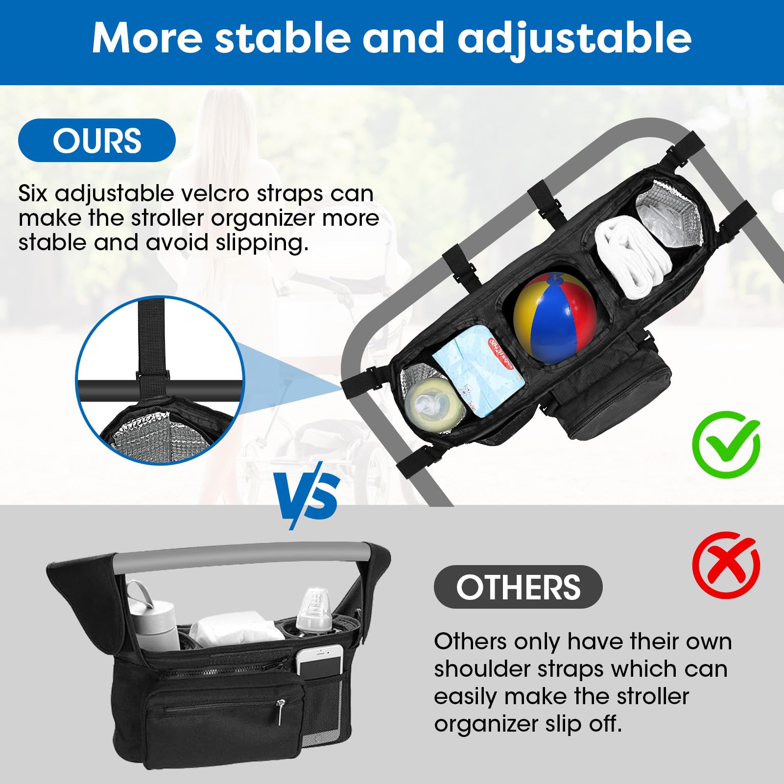 Double Stroller Organizer Compabitle with Bob Duallie&Baby Jogger City Mini GT2 Stroller,Stroller Organizer Caddy Accessories,Double Stroller Parent Console Accessories With Two Insulated Cup Holders