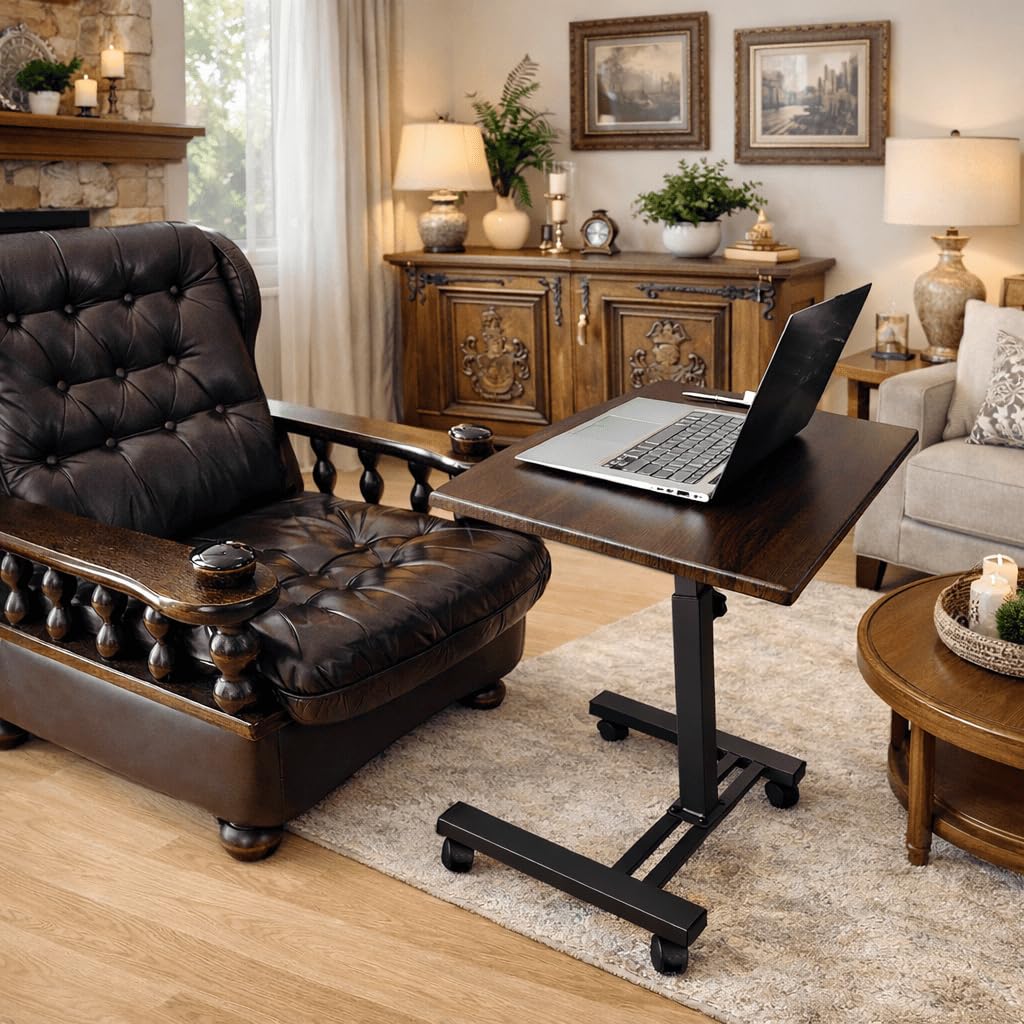 Tatkraft Salute Escritorio de Pie Móvil para Ordenador Portátil | Mesa Auxiliar de Sofa de Altura Ajustable 52-84 cm | Soporte Laptop con Ruedas de Bloqueo