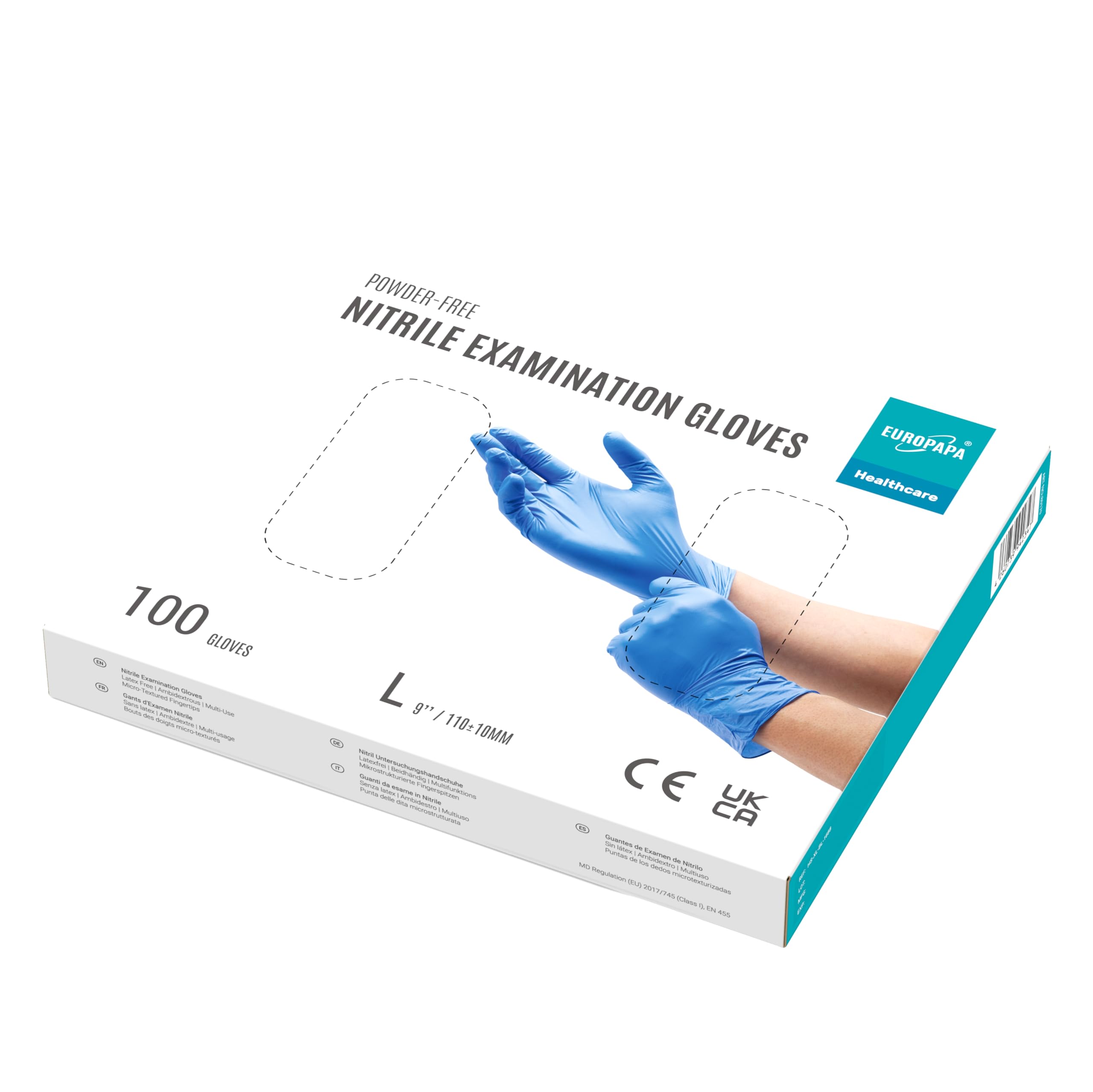 EUROPAPA® 2000 Stück (20x100) Nitrilhandschuhe Box Einweghandschuhe, Einmalhandschuhe, Untersuchungshandschuhe, puderfrei, ohne Latex, unsteril, latexfrei, disposible gloves (L, Ocean Blau)