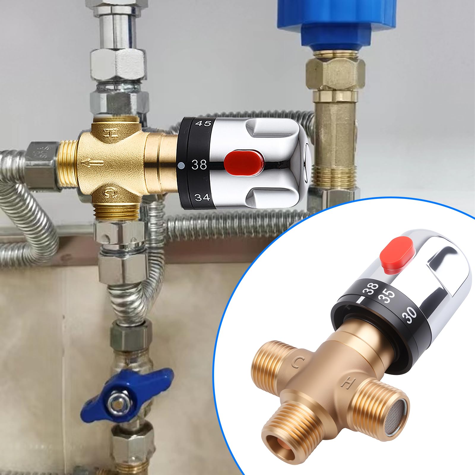 Vanne de mélange thermostatique, mélangeur thermostatique à 3 voies, mélangeur thermostatique G1/2, vanne de contrôle de la température de l'eau, vanne de mélange thermostatique pour utilisation