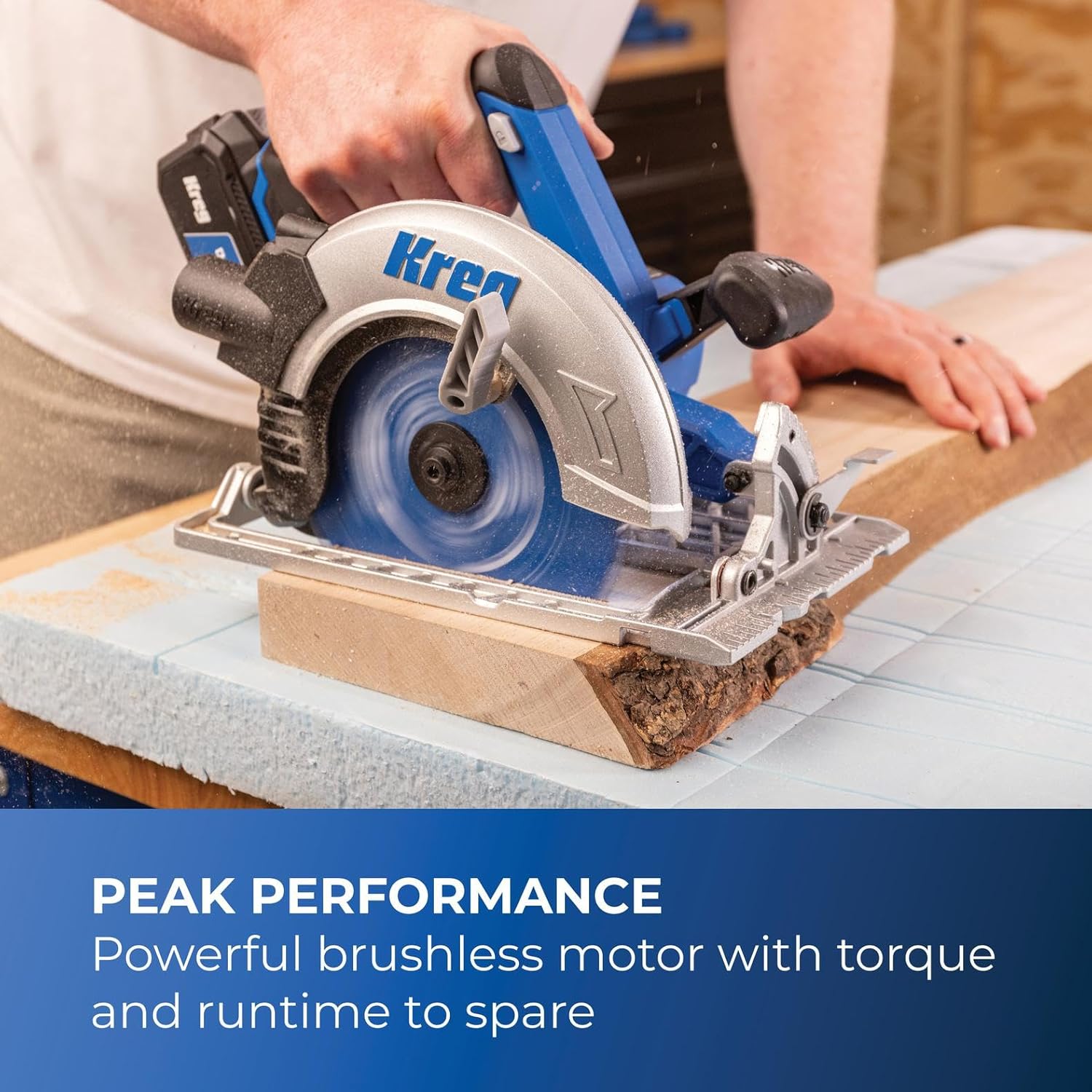Kreg 20V Ionic Drive 7 1/4" Circular Saw, 20V Blue Ion Charger & Blue Ion 4Ah Battery Pack - Powerful Brushless Motor & Built-In Safety Features - LED for Cutline Visibility - KPTBCS725A