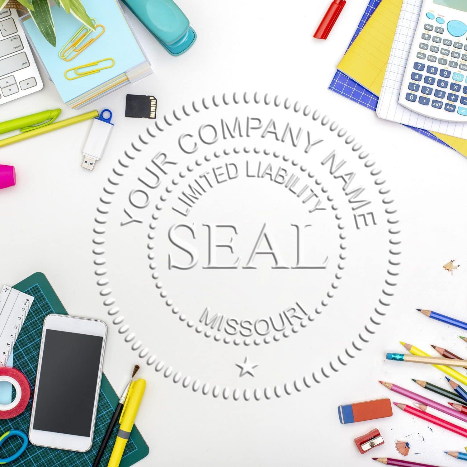 Soft Grip Missouri LLC Embossing Seal Stamp, Missouri Limited Liability Embosser Stamp, MO LLC Seal, 1-5/8, Soft Rubberized Grip for Comfort, Corporation Seal, Seal Corporate