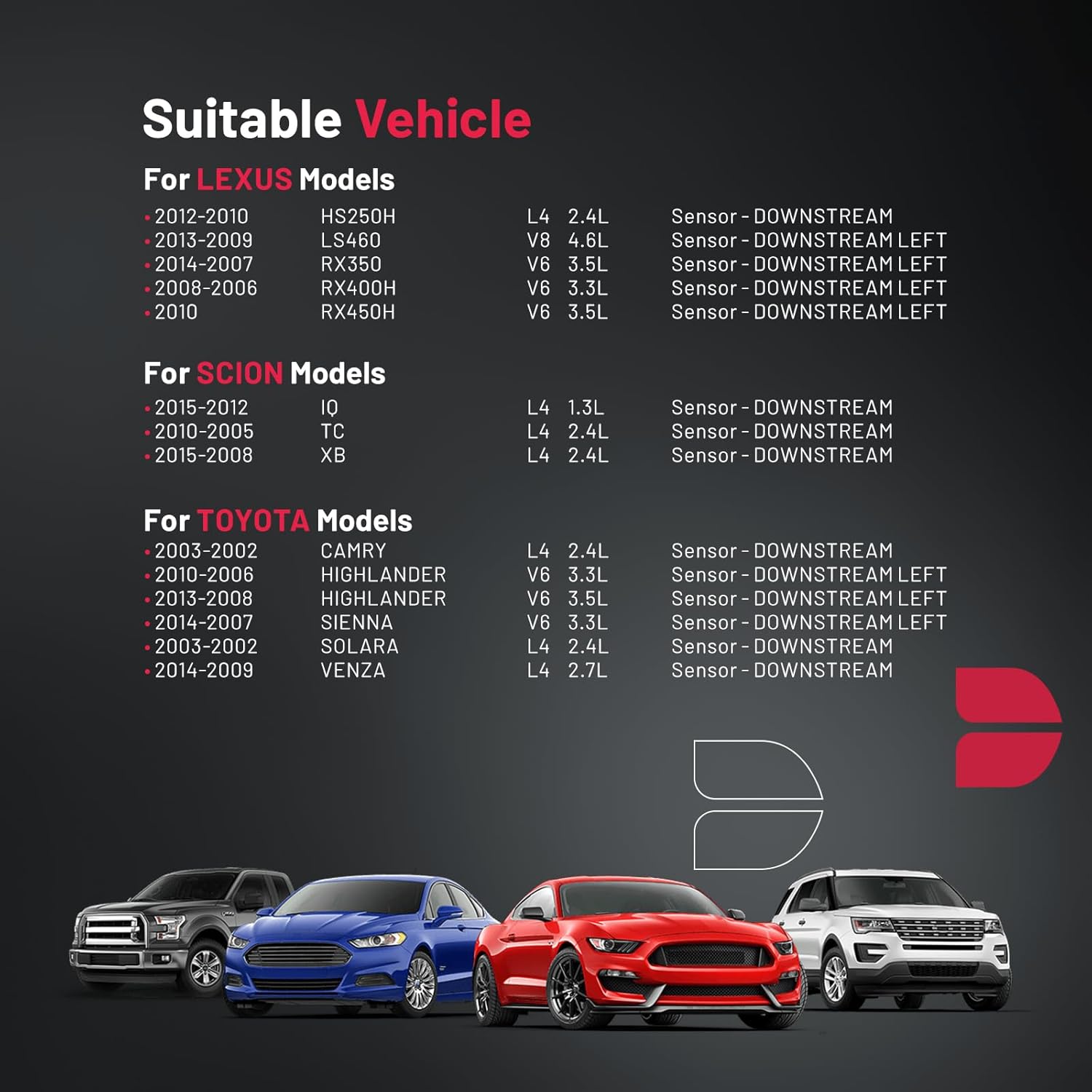 BDFHYK Oxygen Sensor Downstream O2, Compatible with Lexus HS250H LS460 RX350 RX400H RX450H, Compatible with Toyota Camry Highlander Sienna Venza, 13720, 18018, Replacement 1PCS