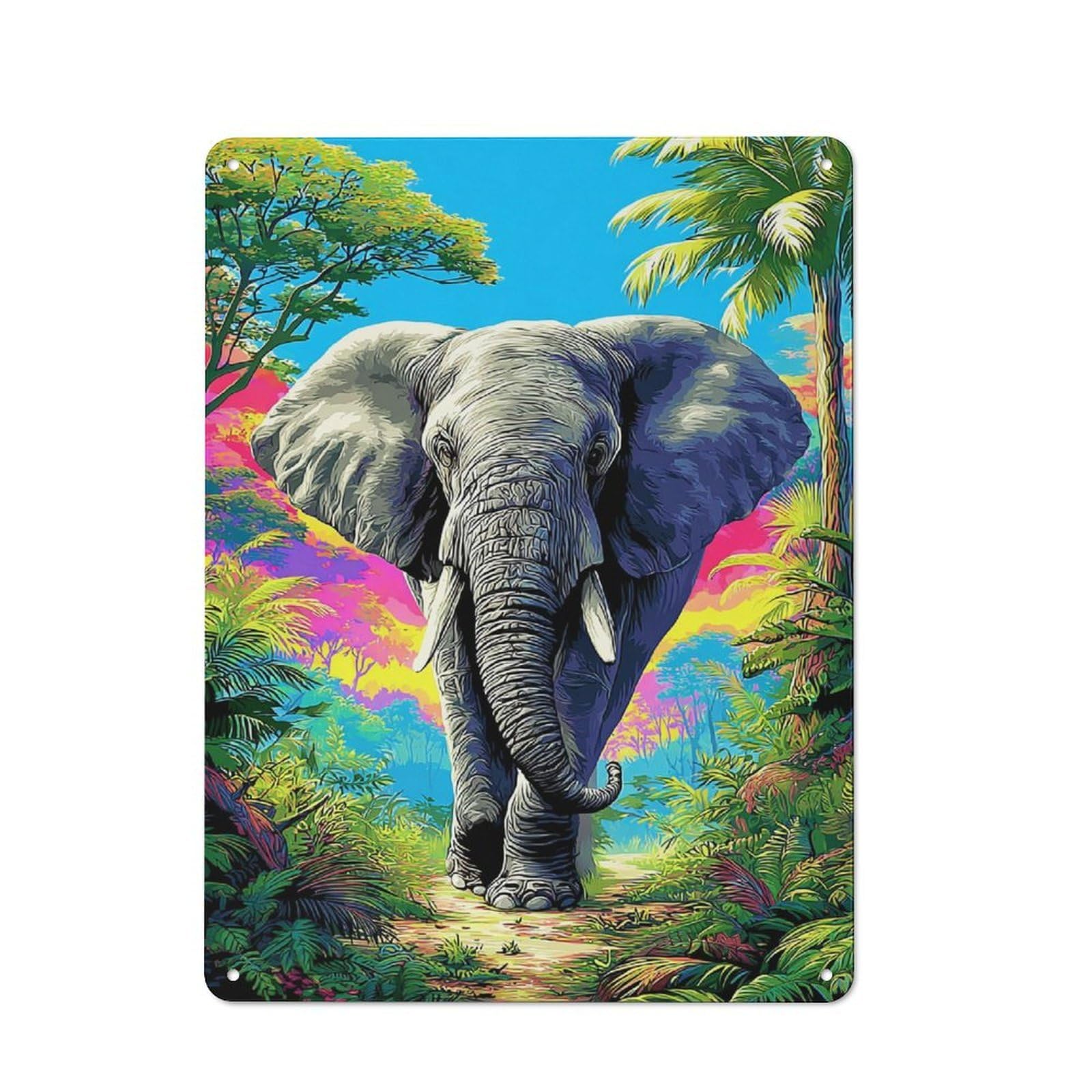 Junmoney Jungle Elephant Journey -1 Farmhouse Metal Sign With Design 40X30cm, Rustic Rustic Kitchen Decor For Dining Room, Cafe, Entryway Or Family Room