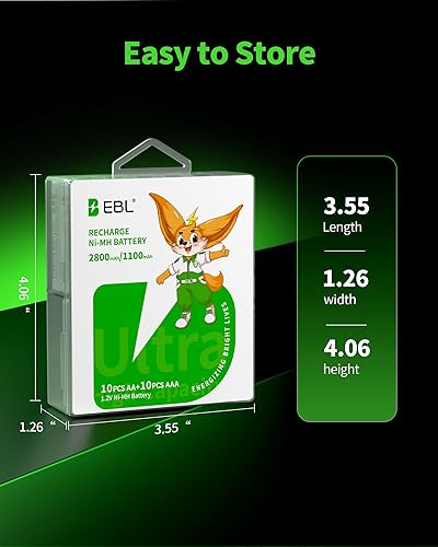 Miniatura 5 de EBL Combo de baterías recargables, AA 2800mAh (paquete de 10) y AAA 1100mAh (paquete de 10) baterías recargables Ni-MH precargadas de alta capacidad