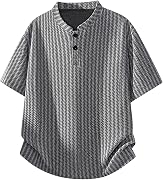 [KOTRBOY] 【高見え・ムレない・さらさら】 ヘリンボーン柄 ヘンリーネック Tシャツ 半袖 メンズ 大きいサイズ M～5XL 通気性 アイロン不要 夏カジュアル 部屋着 ブラック/ホワイト/グレー