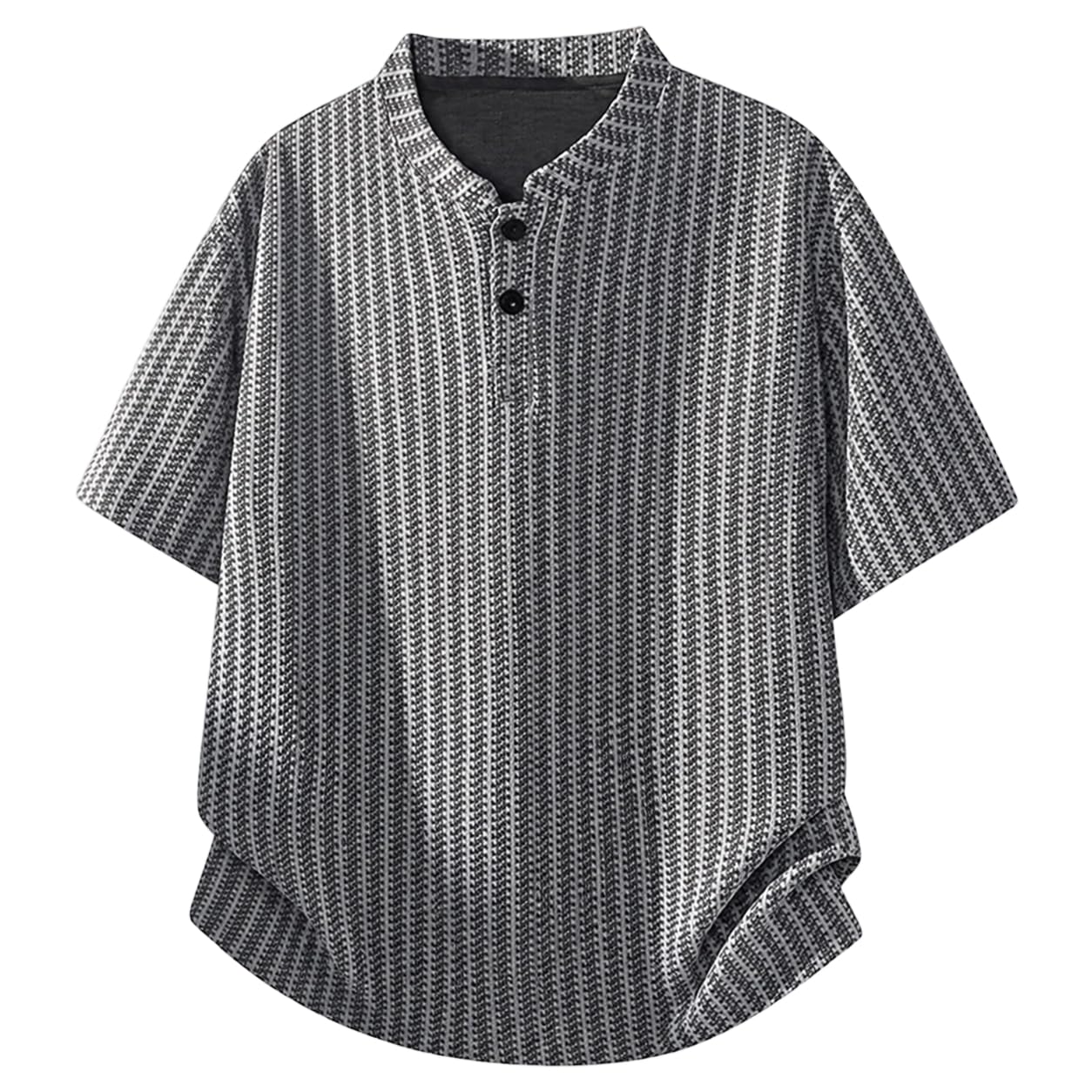 [KOTRBOY] 【高見え・ムレない・さらさら】 ヘリンボーン柄 ヘンリーネック Tシャツ 半袖 メンズ 大きいサイズ M～5XL 通気性 アイロン不要 夏カジュアル 部屋着 ブラック/ホワイト/グレー-gray-5XL
