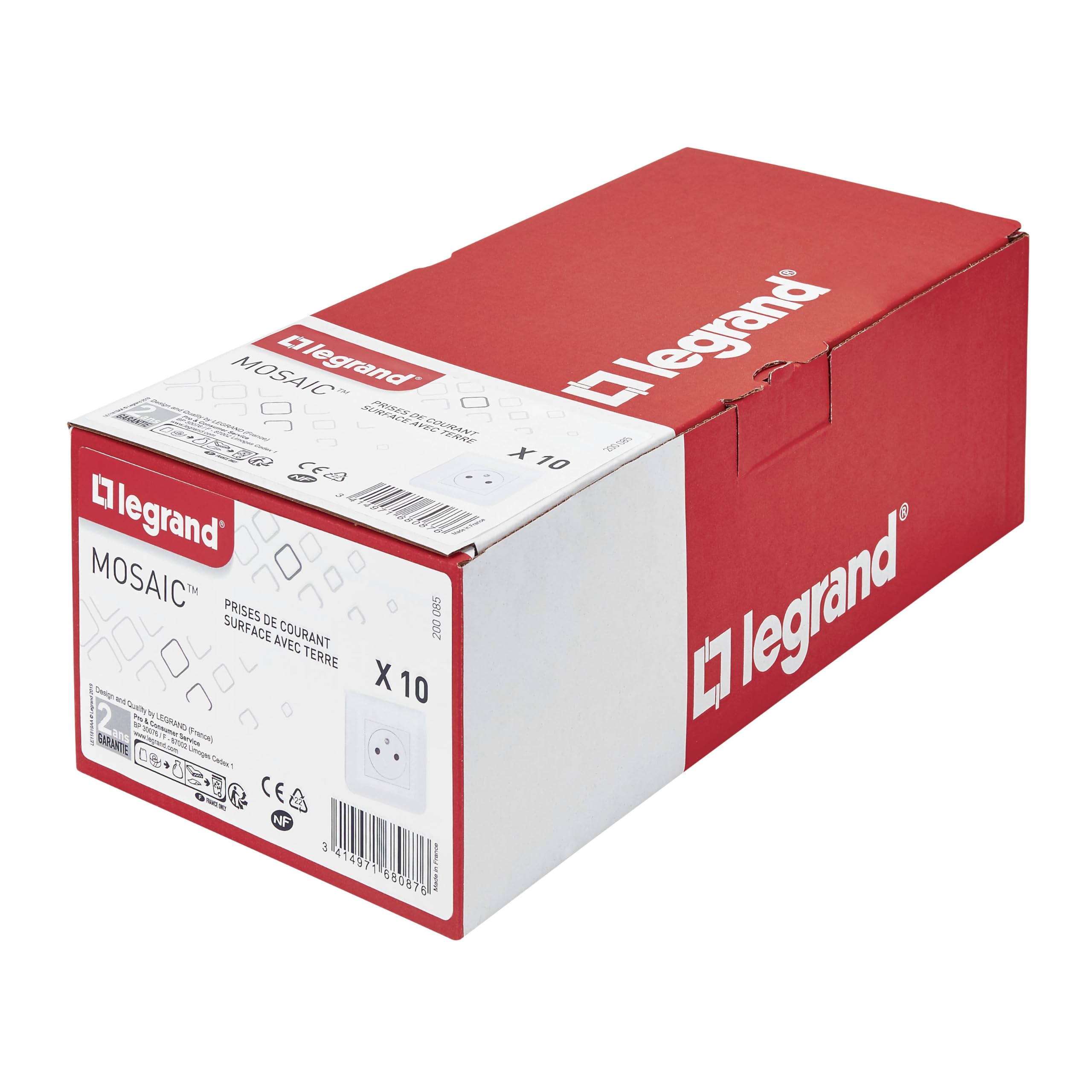 Legrand-Lot de 10 prises de courant 2P+T 16A complet Mosaic - Blanc