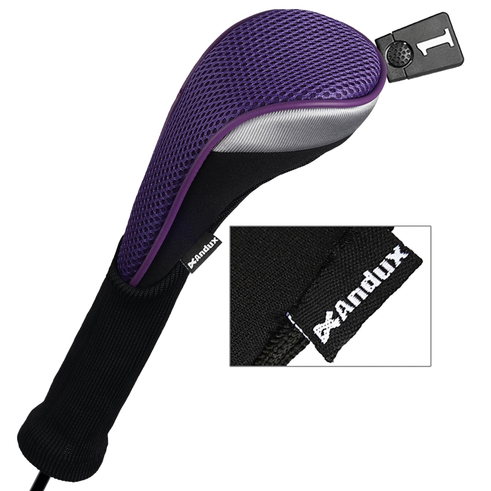 Andux Golf Club Head Covers Set Long Neck (3 Hybrid Covers + 3 Wood Covers) Purple