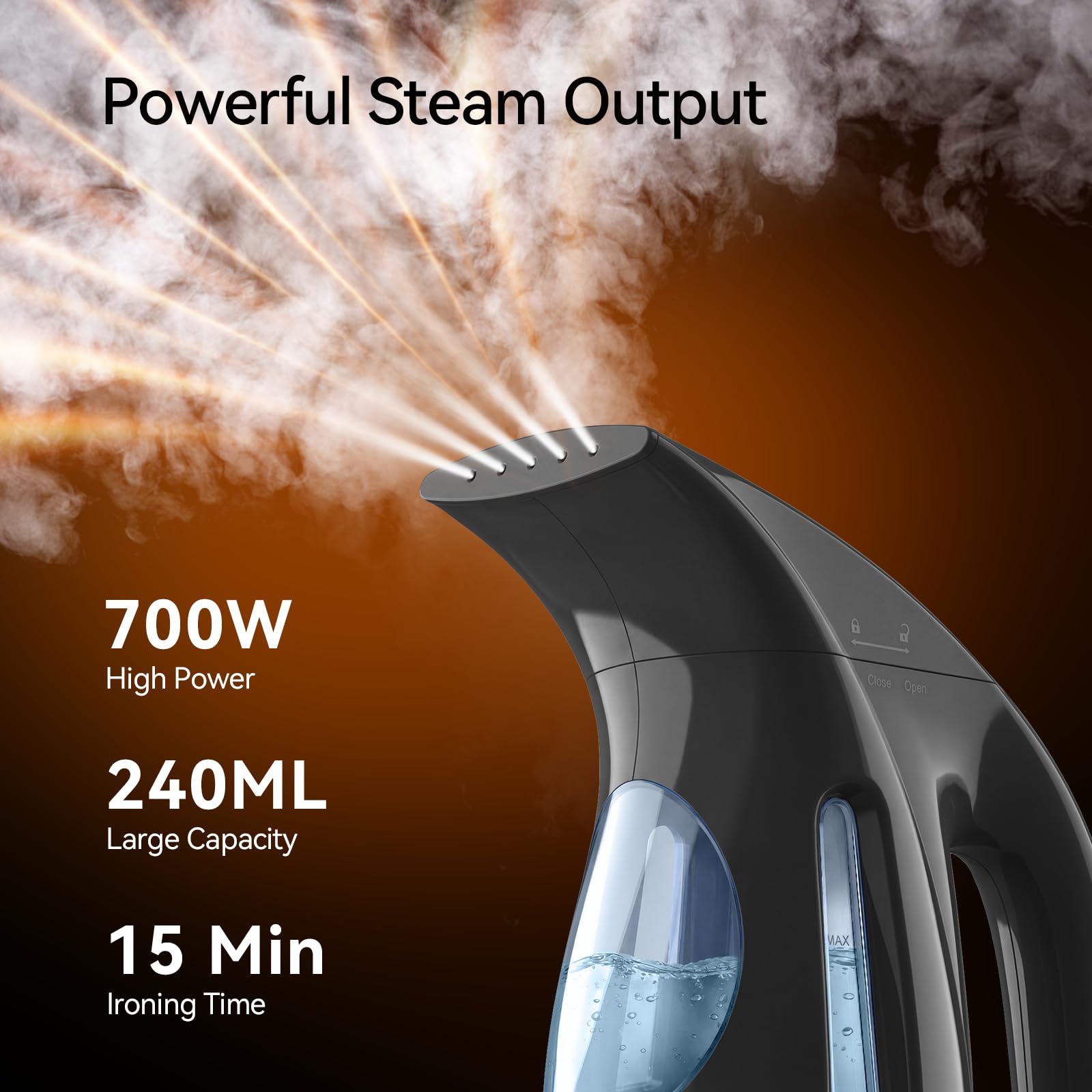 HiLIFE Steamer for Clothes, Portable Handheld Clothing Steamer, 240ml Big Capacity, 700W, Strong Power, Fabric Quick Wrinkle Remover with Brush for Home, Office(ONLY 120V)(Ink Black) view 2