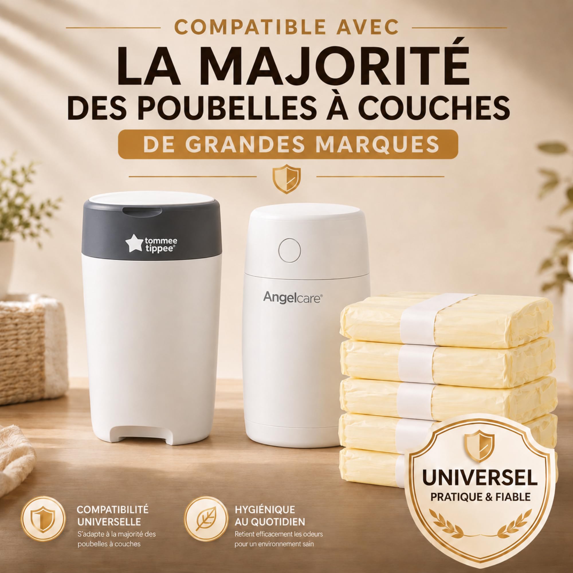 Recharges Poubelle à Couches XXL 12x7,5m Compatibles AngelCare Tommee Tippee Anti-Odeur Sans BPA Antibactérien Étanches