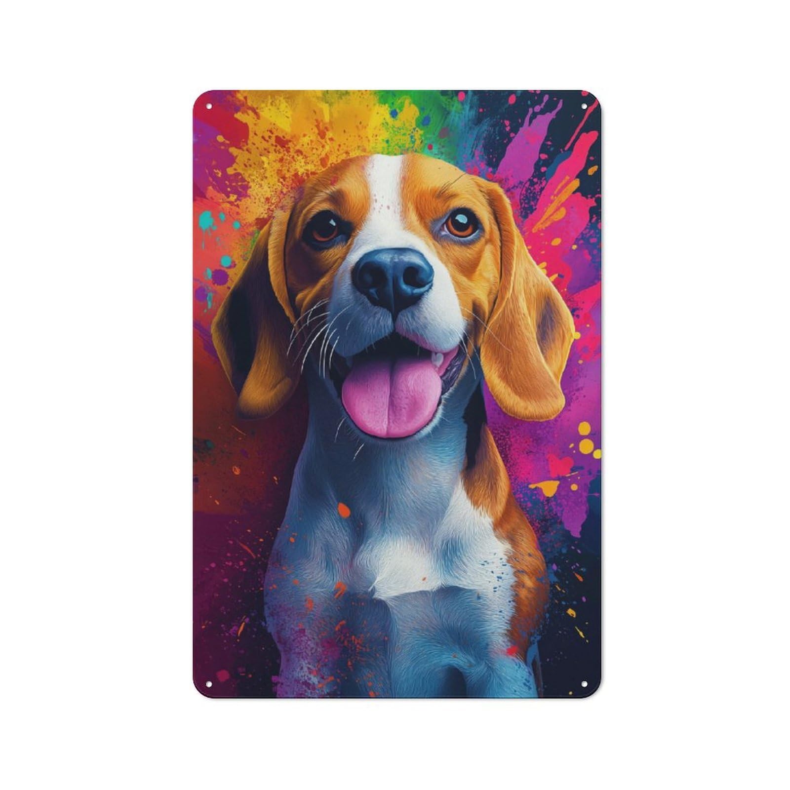 Junmoney Beagle With Colorful Splashes Vintage Tin Sign 30X20cm For Guest Room Or Hallway, Suited To Home Decor Collectors