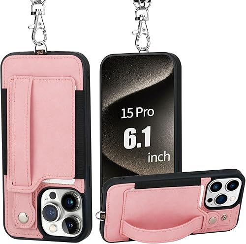 TOOVREN Funda para teléfono compatible con iPhone 15 Pro, funda tipo cartera para iPhone 15 Pro, con tarjetero y correa de soporte, funda de piel