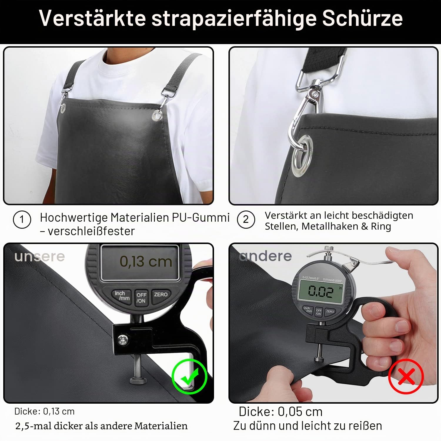 SHEOMERN Wasserdichte Schürze aus PU-Gummi, zum Geschirrspülen, robuste Metzgerschürze, verstellbare Schürze mit Kreuzrücken, für Spülmaschine, Schwarz, Größe XL, XL