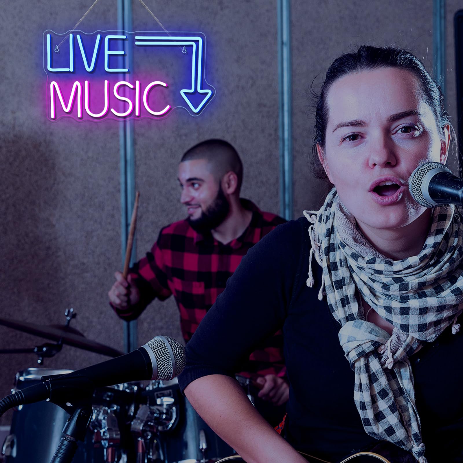 Letrero de neón con música en vivo, letras LED, Luz para barra de cerveza, decoración de pared del dormitorio y fiesta (rosa azul) - Acrílico
