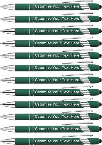 12 bolígrafos personalizados con lápiz capacitivo, escritura suave, bolígrafos personalizados de tinta negra con tu nombre, logotipo, mensaje y